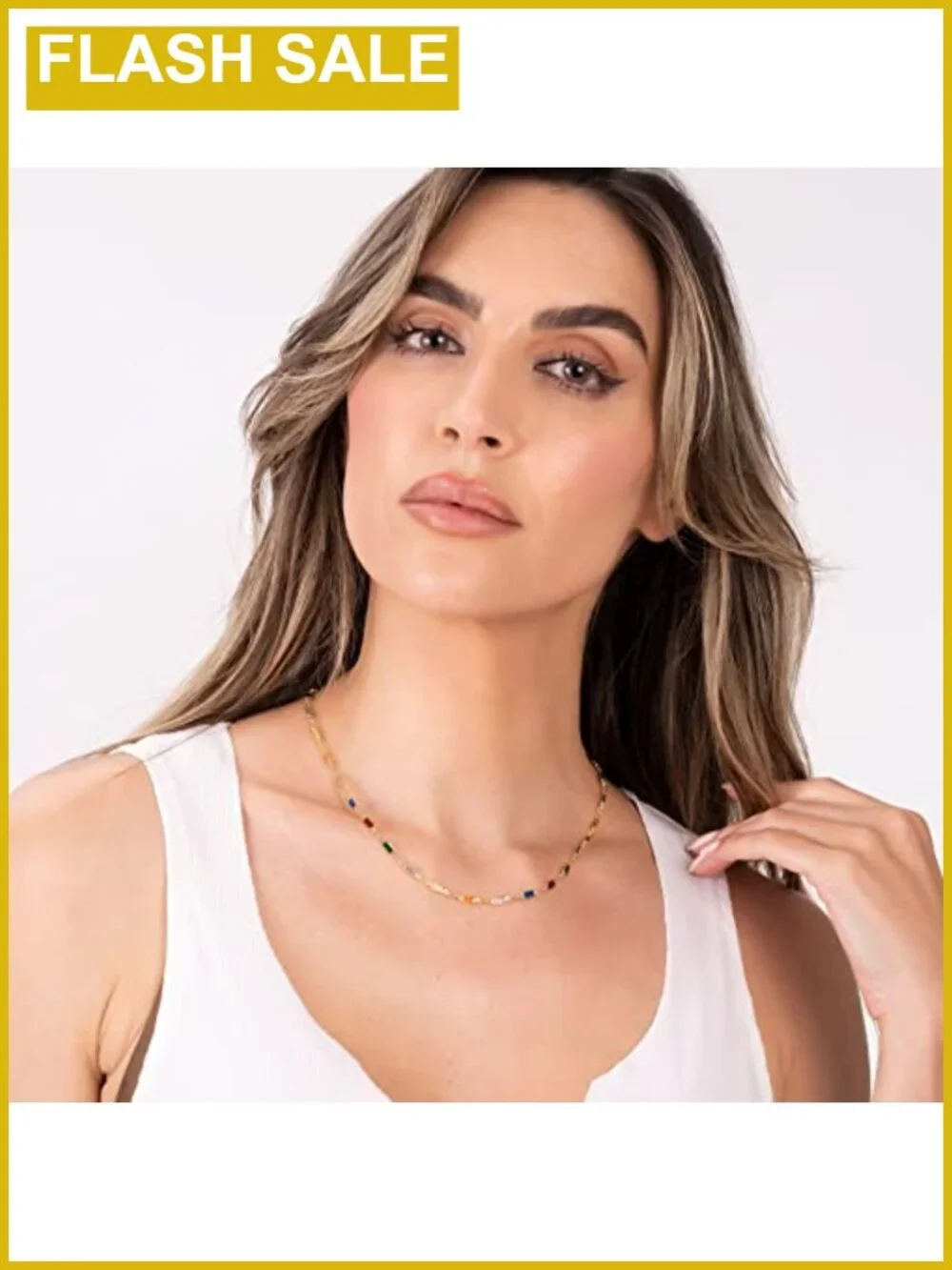 18K Gold Plated Multi Stone Crystal Baguette Necklace for Women